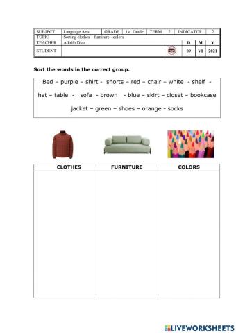 Sorting colors furniture and clothes