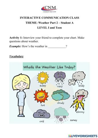 Communicative Activity - Weather 2 - Speaking - Adults Level I and Teen A