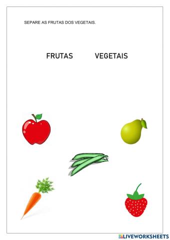 Separar as frutas dos vegetais