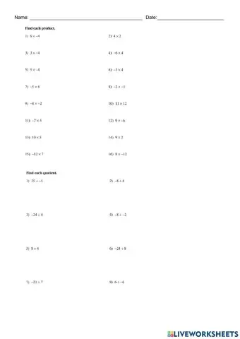 Multiplying and dividing integers