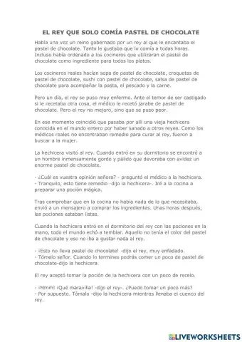 El rey que solo comía pastel de chocolate