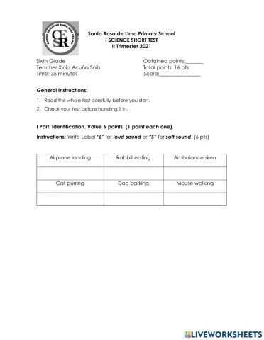 I Short Test 6 Grade 2021 II Tri