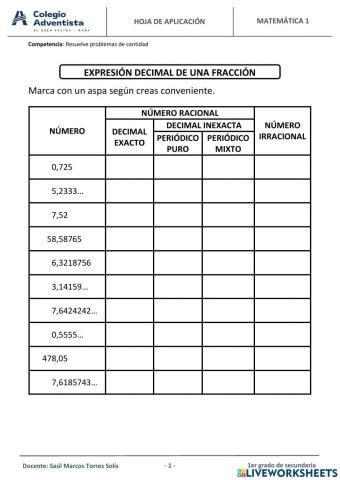 Clasificación de Número Decimales