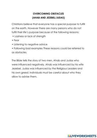 Overcoming Obstacles (Ahab and Jezebel - Judas)