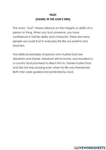 Trust (Daniel in the lion's den)