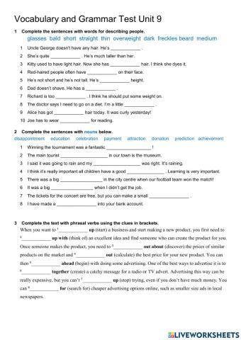 Unit 9 test Vocabulary and Grammar