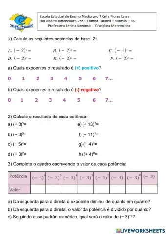Potênciação números inteiros