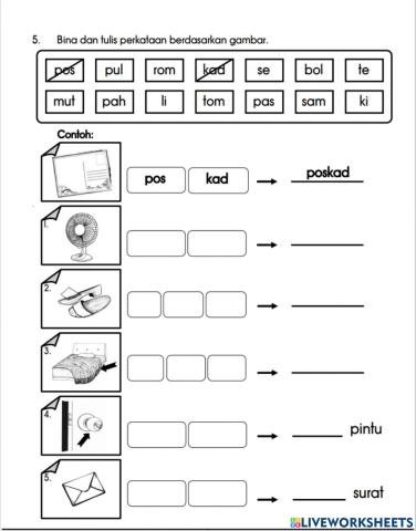 Bina dan tulis perkataan ada suku kata tertutup