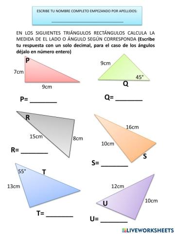 Trigonometría y Pitágoras, lados y ángulos de un triángulo rectángulo