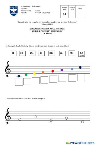 Evaluación Notas Musicales en Pentagrama