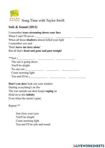 Safe and Sound-Fill in the blanks