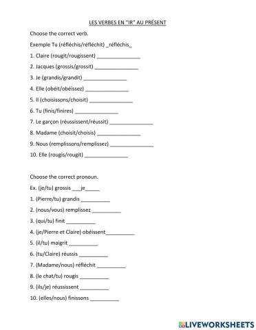 Les Verbes en -IR - - Present Tense