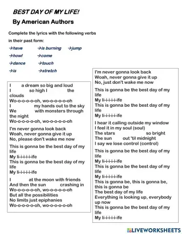 Simple past - American Authors -Best day of my life-