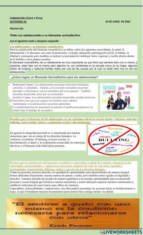 Los adolescentes y su bienestar socioafectivo