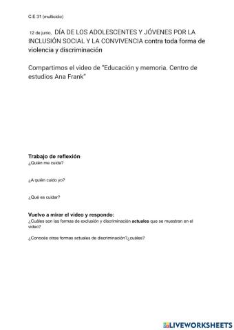 Día de los adolescentes y jóvenes por la inclusión social y la convivencia