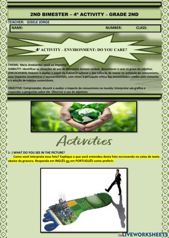 2nd BIMESTER - 4ª ACTIVITY - ENVIRONMENT DO YOU CARE - 2nd