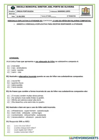 Gramática - Uso do Hífen