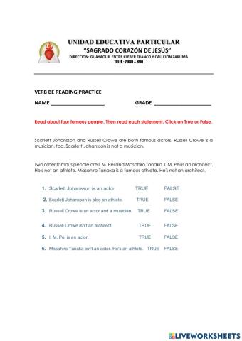 Verb be reading comprehension