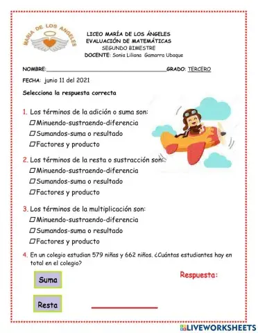 Evaluación matemáticas 3