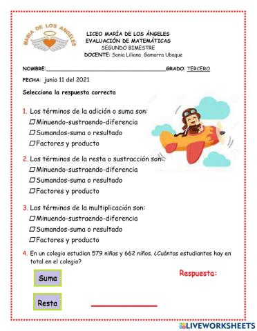 Evaluación matemáticas 3