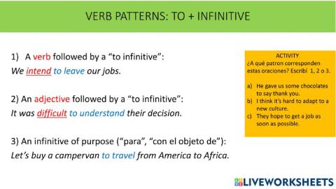 To infinitive patterns