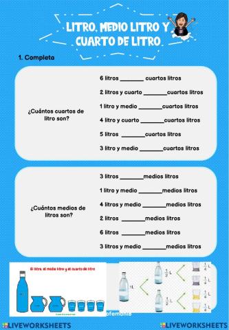 Litro, medio litro y cuarto