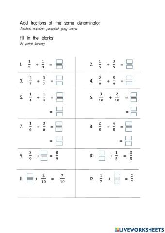 Add fractions of the same denominator 2