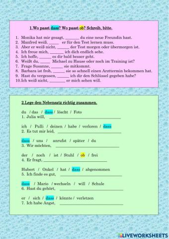 Nebensatz mit ob und dass