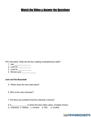 Reading comprehension Video & Questions