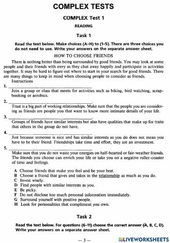 Exam Focus Complex Tests - Test 1