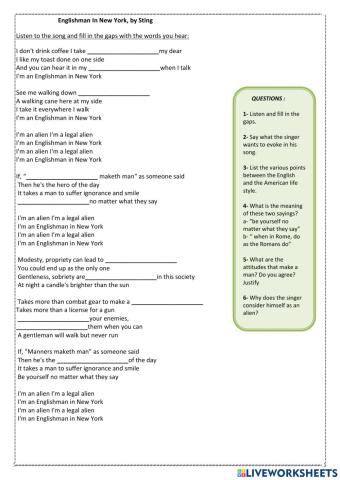 Song: Englishman in New York