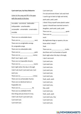 Song: I just want you