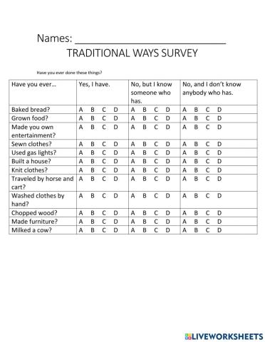 Traditional ways survey