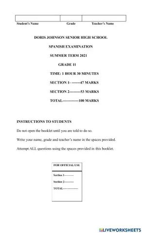 Grade 11 Reading exam summer 2021