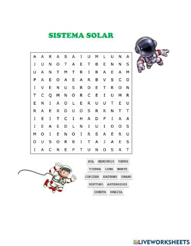 Sopa de letras Sistema Solar