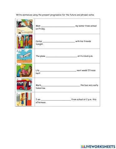 Present continuous for future + phrasal verbs of movement