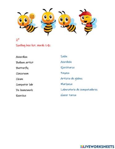 Spelling-bee 2° words 1-8