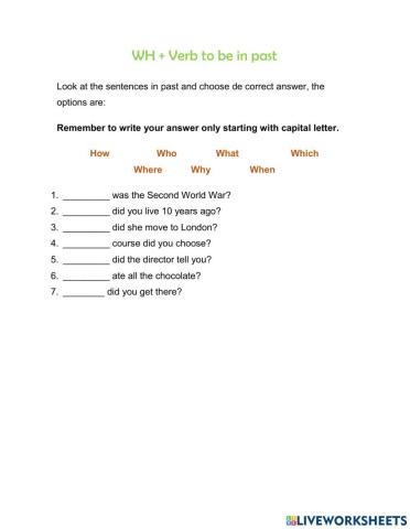 Wh Questions + Verb to be in past