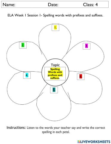 Spelling Words with Prefixes and Suffixes 1