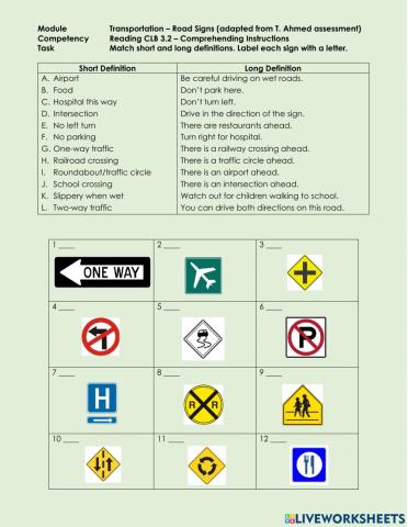 Reading CLB 3.2 CI - Understand Road Signs
