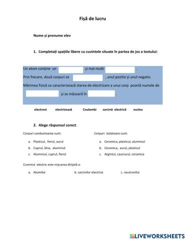 FISA LUCRU ELECTRIZAREA CORPURILOR