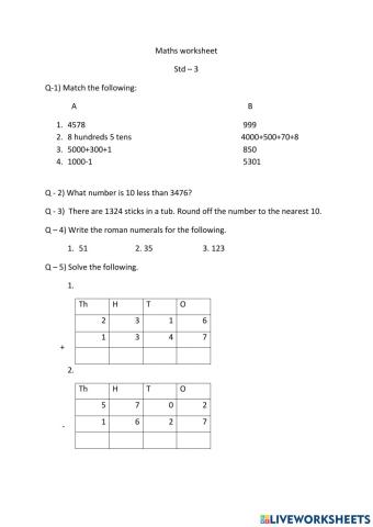 Maths worksheet