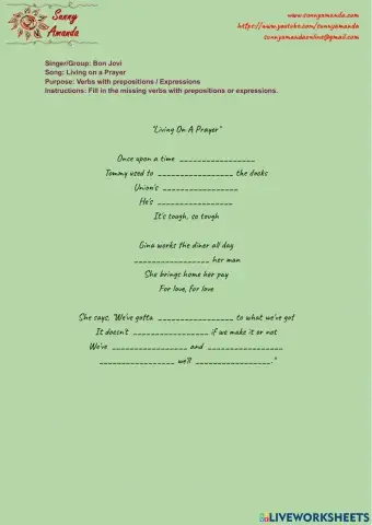 Music Lyrics - Verbs with Prepositions - Expressions - Bon Jovi - Living on Prayer