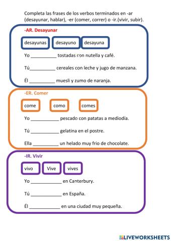 Conjugación 1ª, 2ª y 3ª ar, er, ir