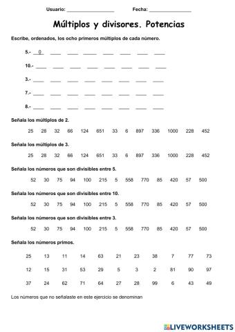 Múltiplos y divisores. Potencias