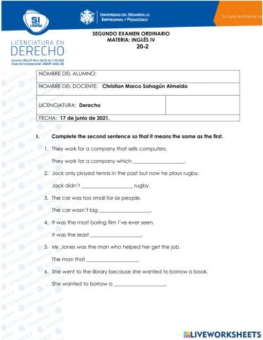 Pre-intermediate Examen Ordinario 2