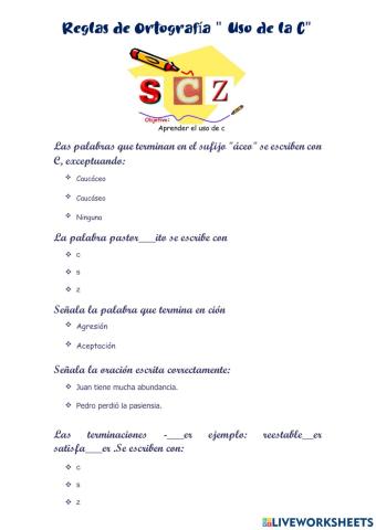 Reglas de Ortografía - Uso de la C-