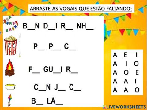 Arraste as vogais - Festa Junina