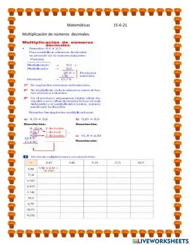 Multiplicación de números decimales