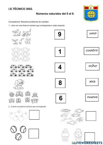 Números naturales del 0 al 9.